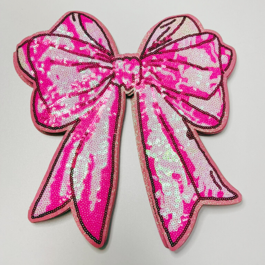 10" x 10.5” SEQUIN Pink Bow - Sequin Patch