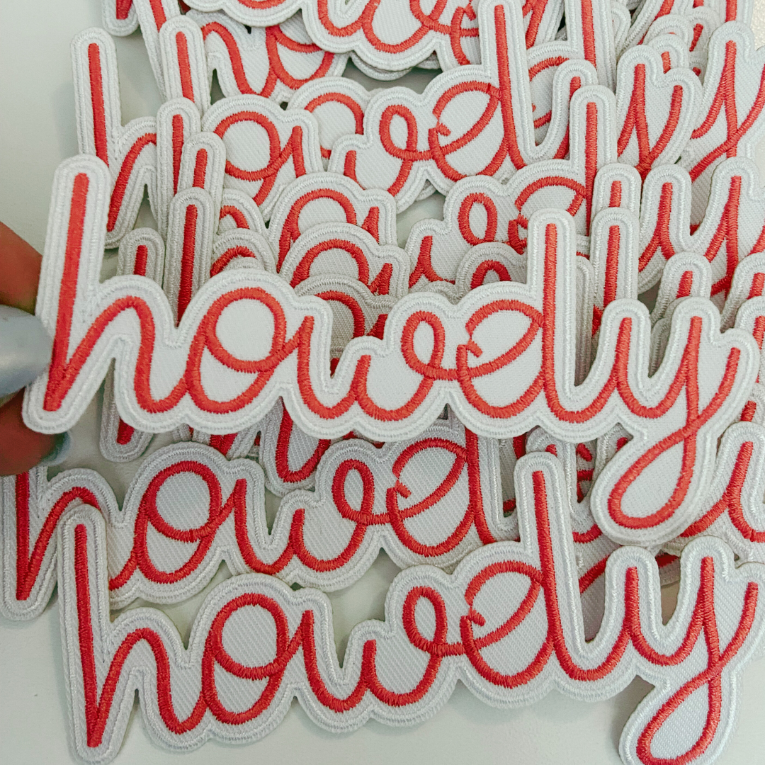 4.5" x 3" Howdy PINK or Brown  -  Embroidered Hat Patch