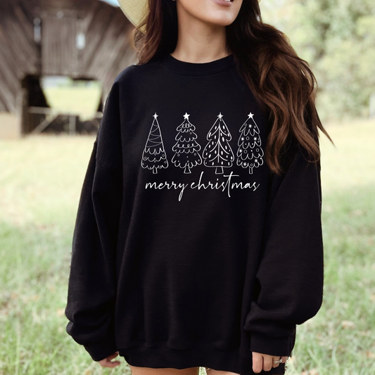 (shirt not included) Merry Christmas w White Trees - Screen print Transfer