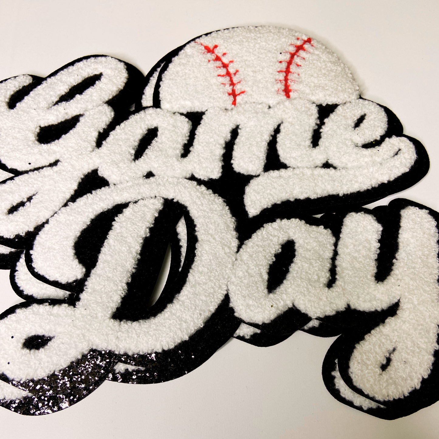 11” GAME DAY Baseball  - Chenille Patch in White & Black