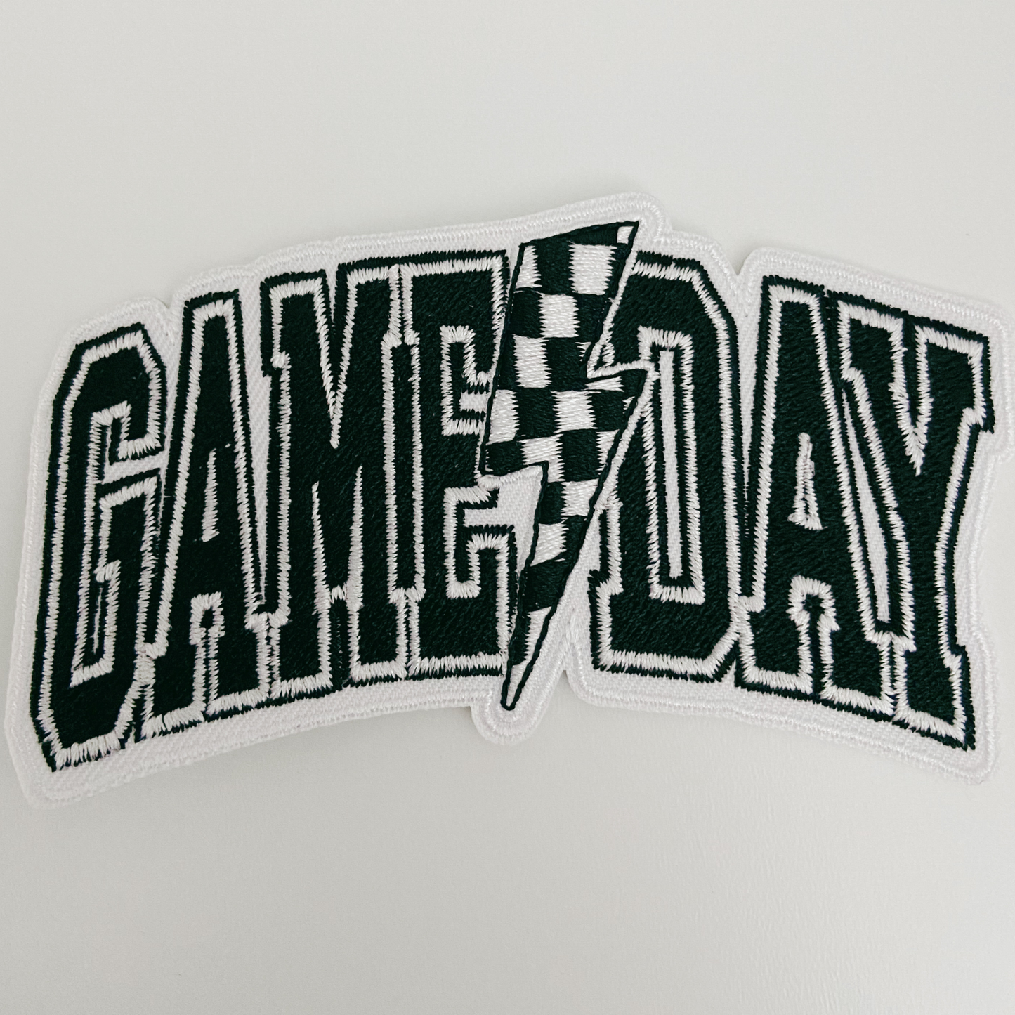 4" GAME DAY w Checkered Lightning -  Embroidered Hat Patch