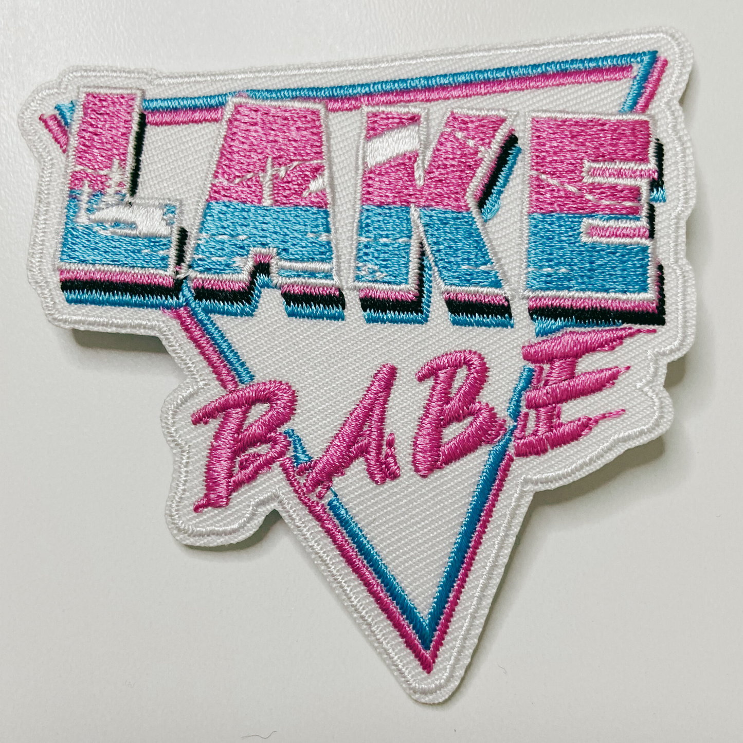 3" Lake Babe in Pink, white and Blue -  Embroidered Hat Patch