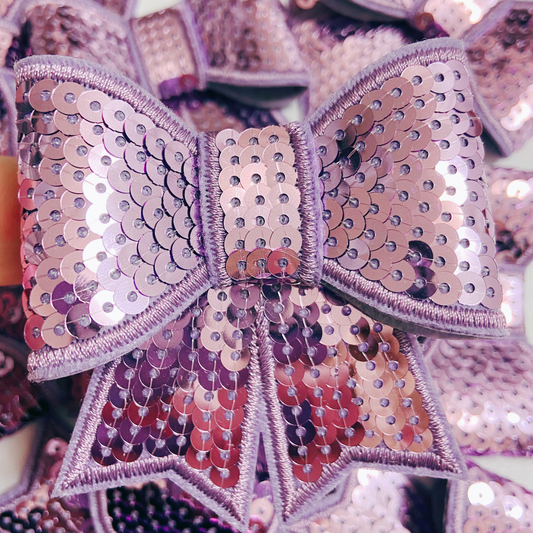 3 inch SEQUIN 3D Bow In PURPLE - SEQUIN Patch