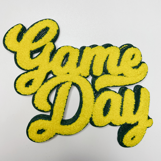 11” GAME DAY script in YELLOW - Chenille Patch