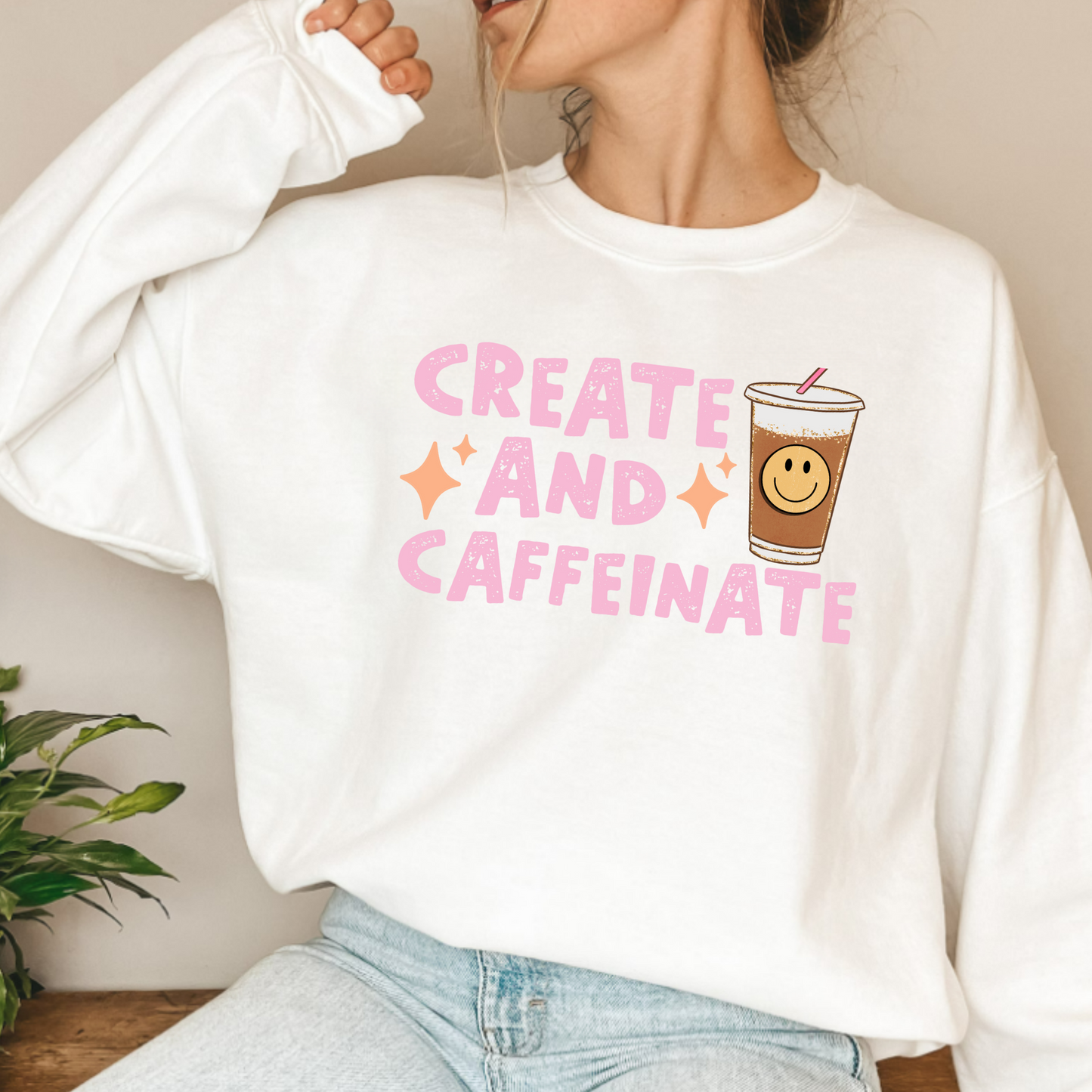 (shirt not included) Create and Caffeinate - Matte Clear Film Transfer