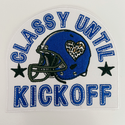 3.5" Classy Until Kickoff BLUE-  Embroidered Hat Patch (3.5"w X 3.25"h)