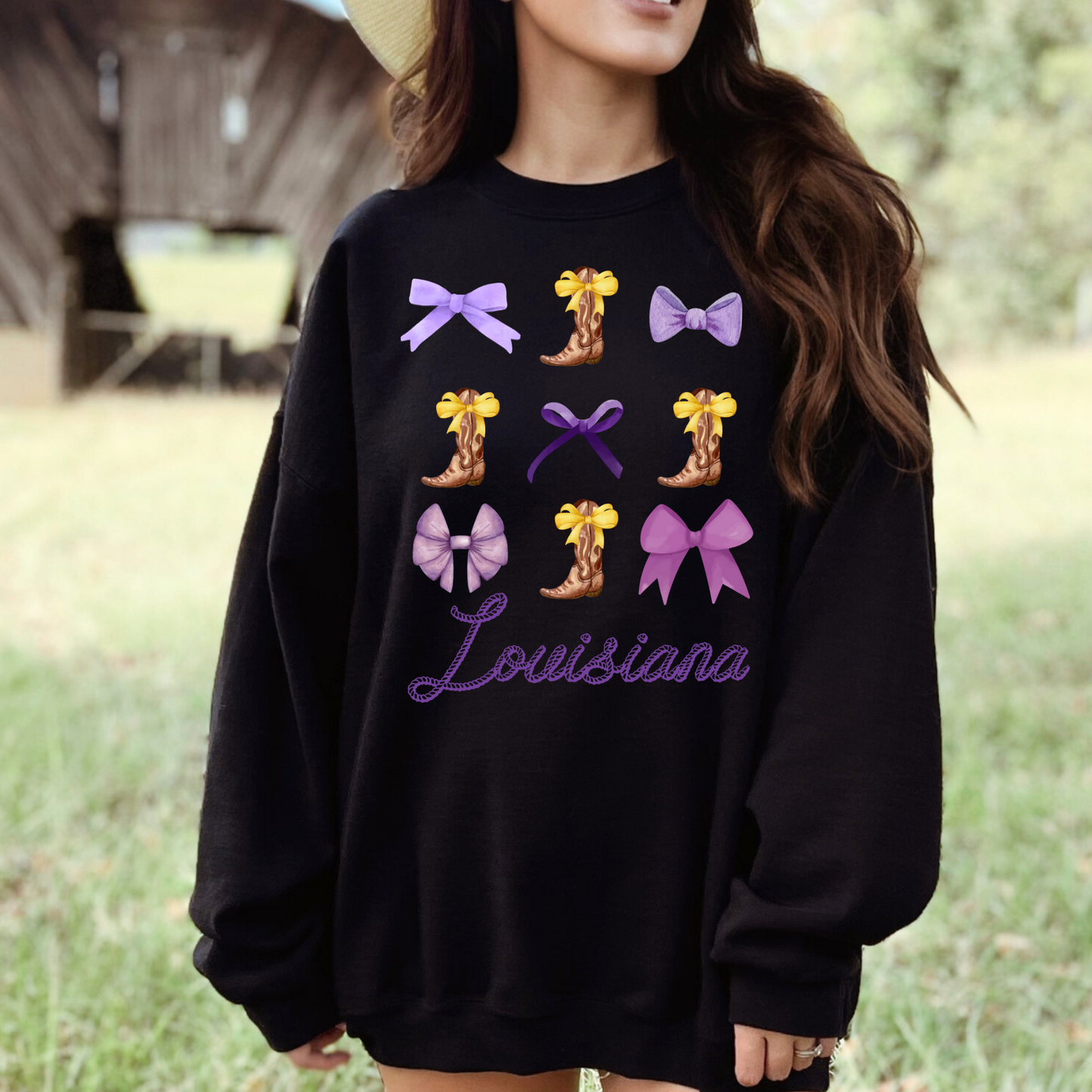(shirt not included) Louisiana boots and Bows - Clear Film Transfer