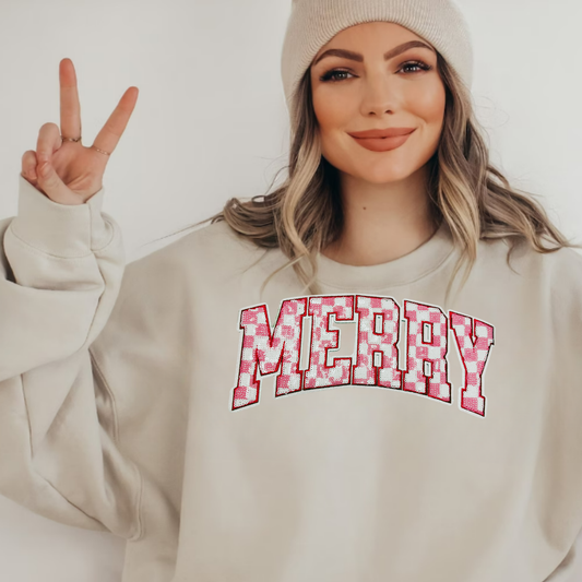 10.5" inch MERRY checkered - Sequin Patch