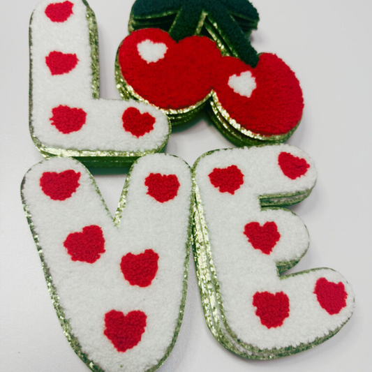 8" x 10" LOVE w Cherries - Chenille Patch