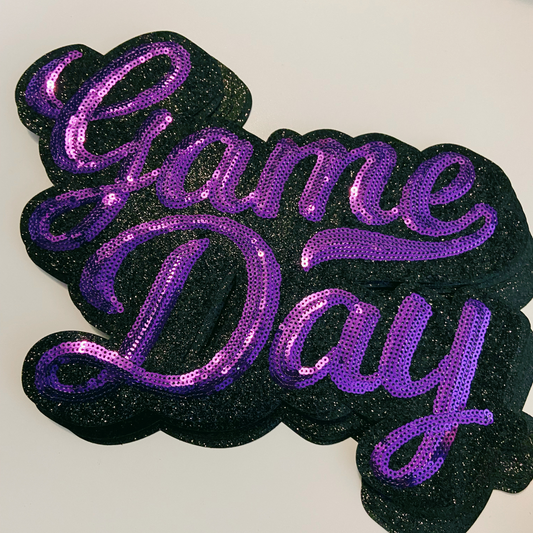 11” GAME DAY script in PURPLE - SEQUIN Patch