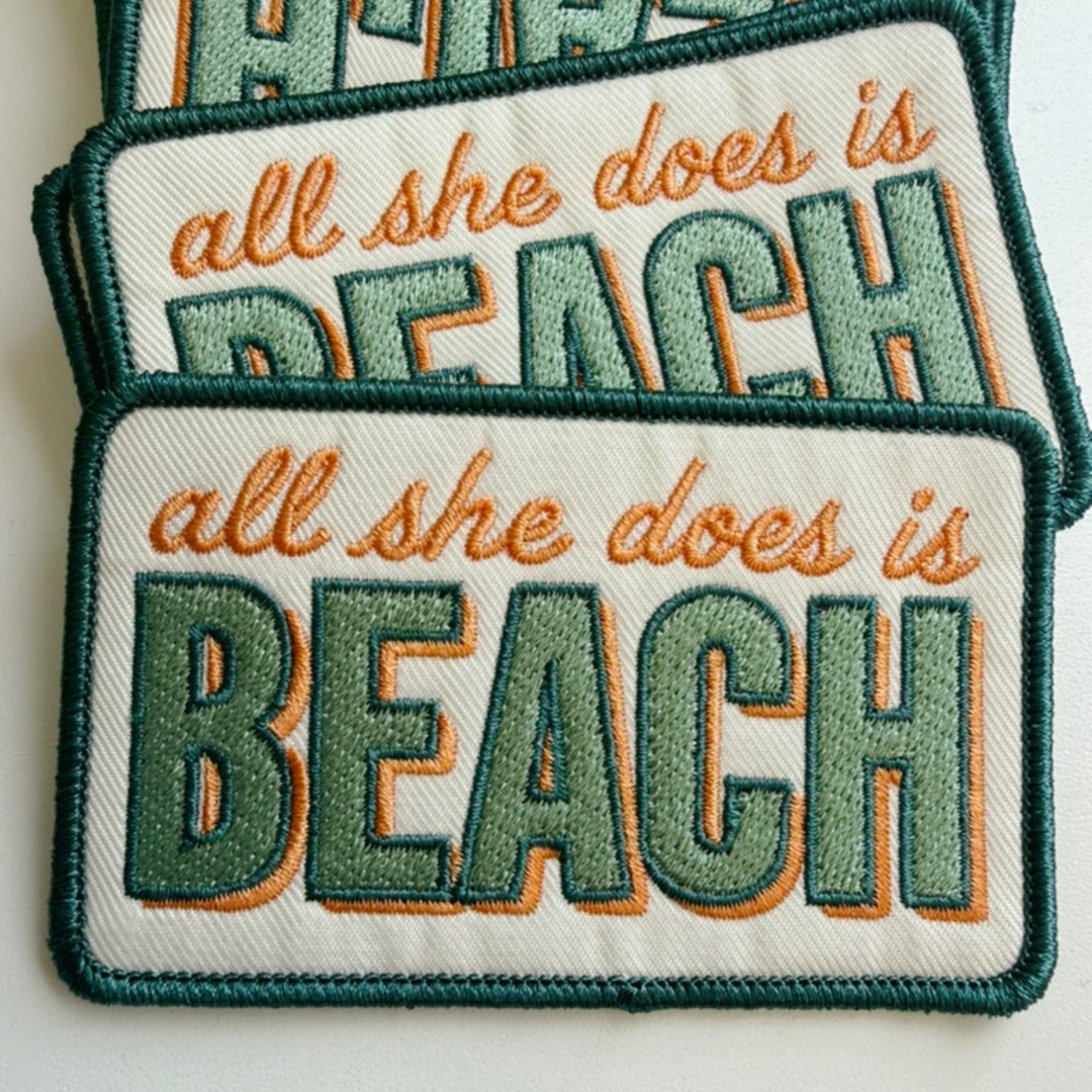 3.5" All She Does is BEACH -  Embroidered Hat Patch