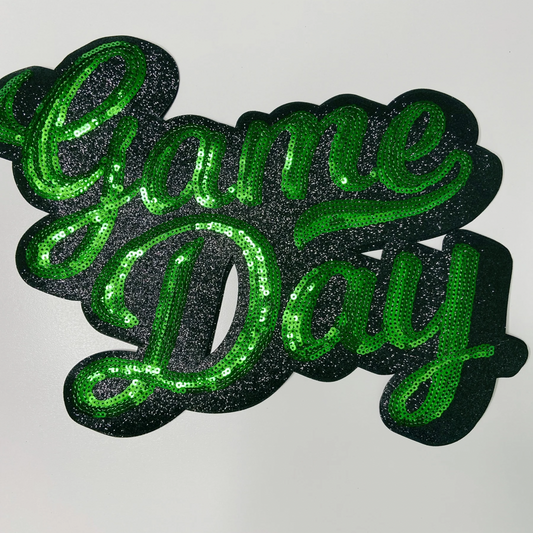 11” GAME DAY script in GREEN - SEQUIN Patch