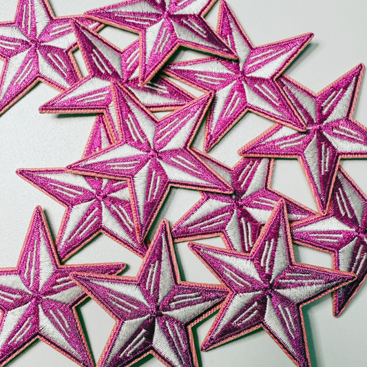 2" Pink & White Star - Embroidered Hat Patch