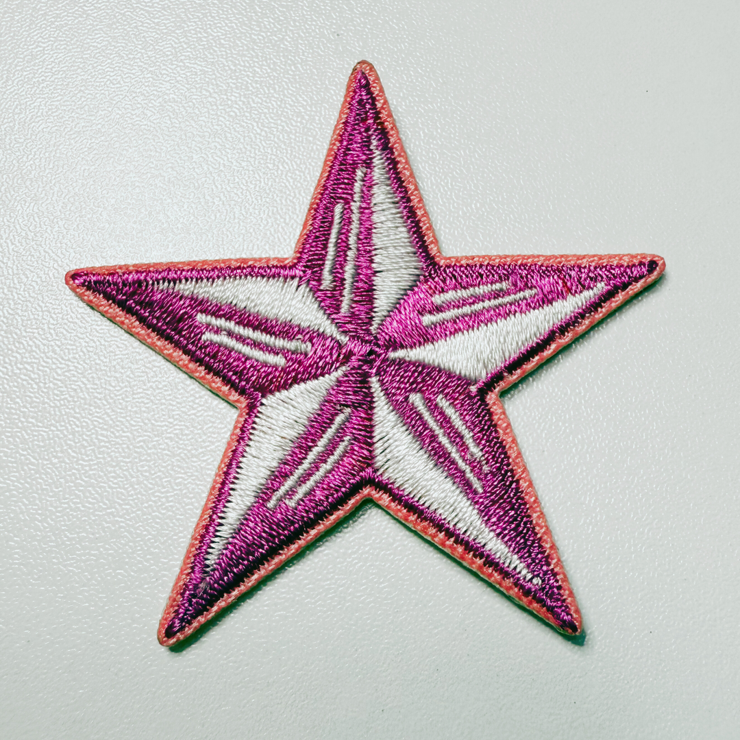 2" Pink &amp; White Star - Embroidered Hat Patch