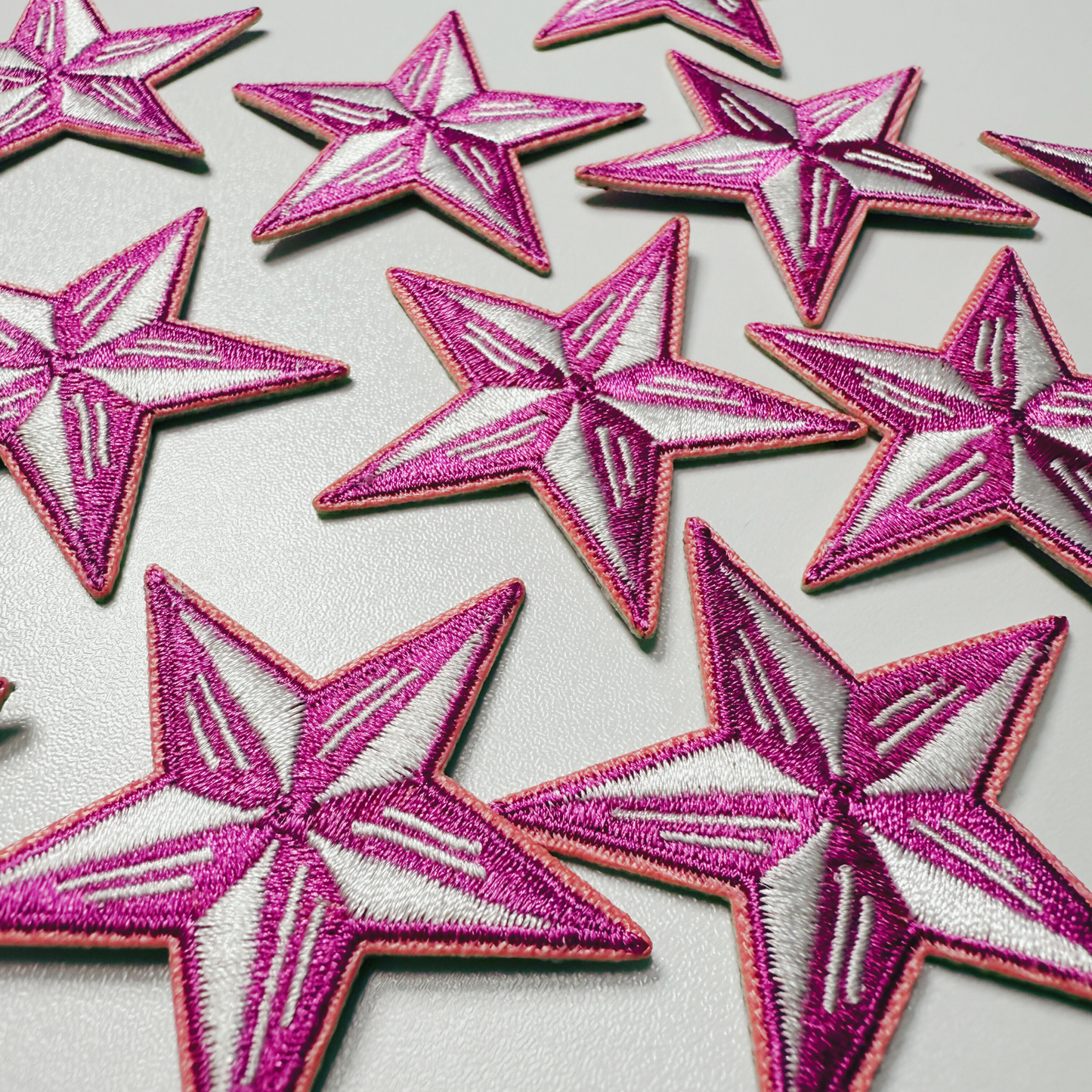 2" Pink & White Star - Embroidered Hat Patch