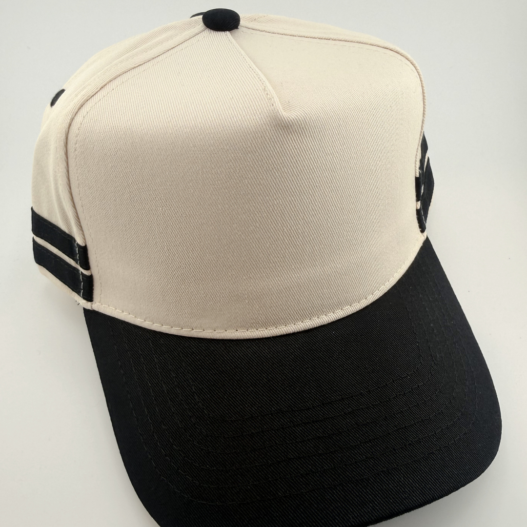 TEELUX - Cotton Structured Hat Blank -  SNAP BACK - Black w Athletic Stripe