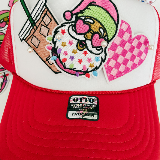 3" Pink Santa w shades  -  Embroidered Hat Patch