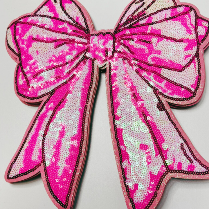10" x 10.5” SEQUIN Pink Bow - Sequin Patch
