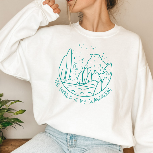 (shirt not included) The World is my Classroom in Teal    Screen print Transfer
