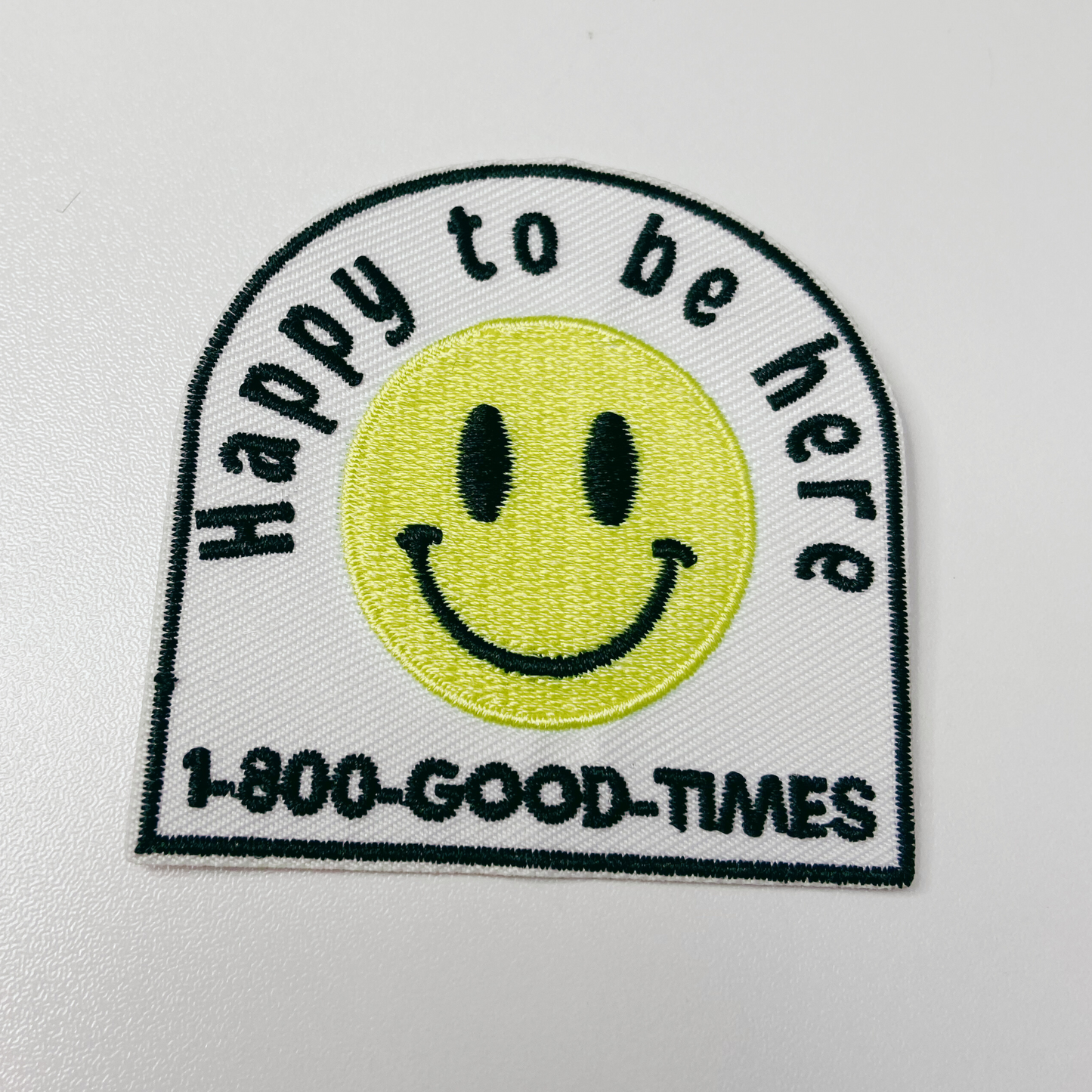 3" Happy to be here smiley face -  Embroidered Hat Patch