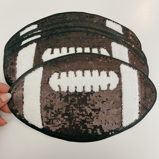 10" wide Football in Brown - SEQUIN Patch with Chenille detail