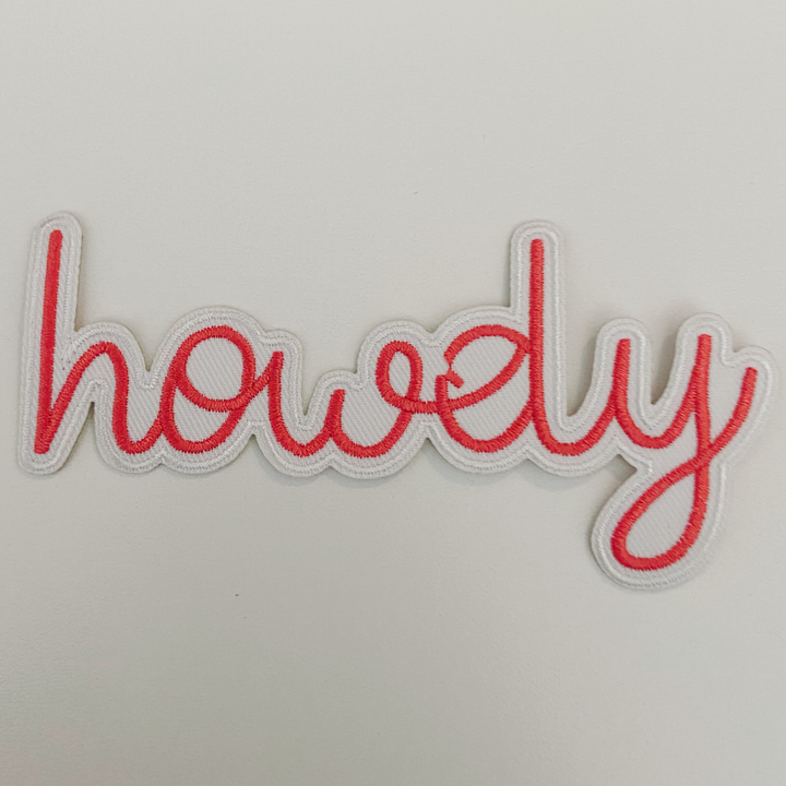 4.5" x 3" Howdy PINK or Brown  -  Embroidered Hat Patch