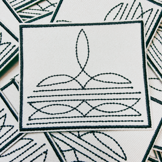 3" Western Boot Stitch in light gray - Embroidered Hat Patch