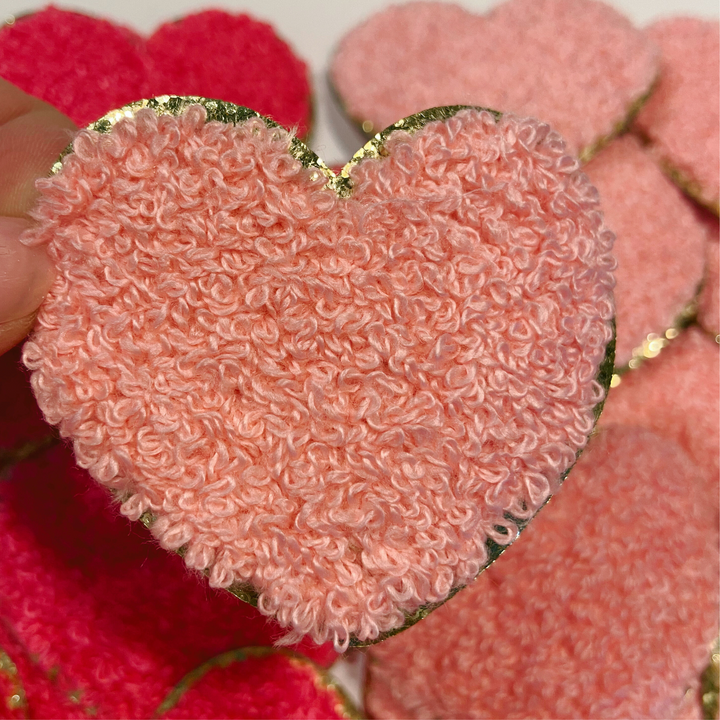 Chenille Heart 2.5" -  Light Pink or Hot Pink HAT patch