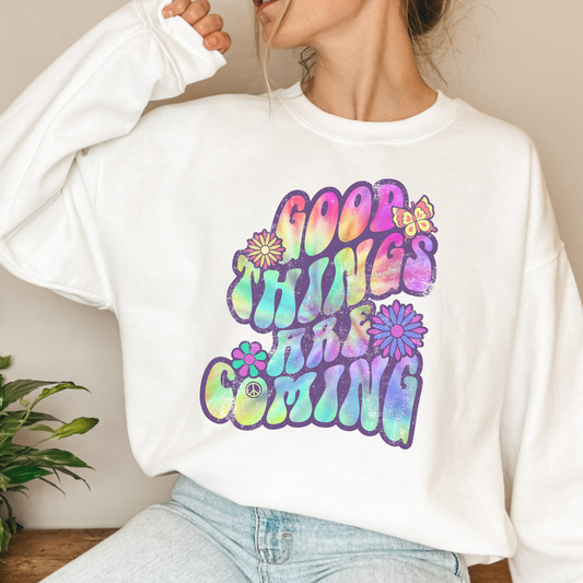 (shirt not included) Good Things Are Coming Retro  Matte Clear Film Transfer