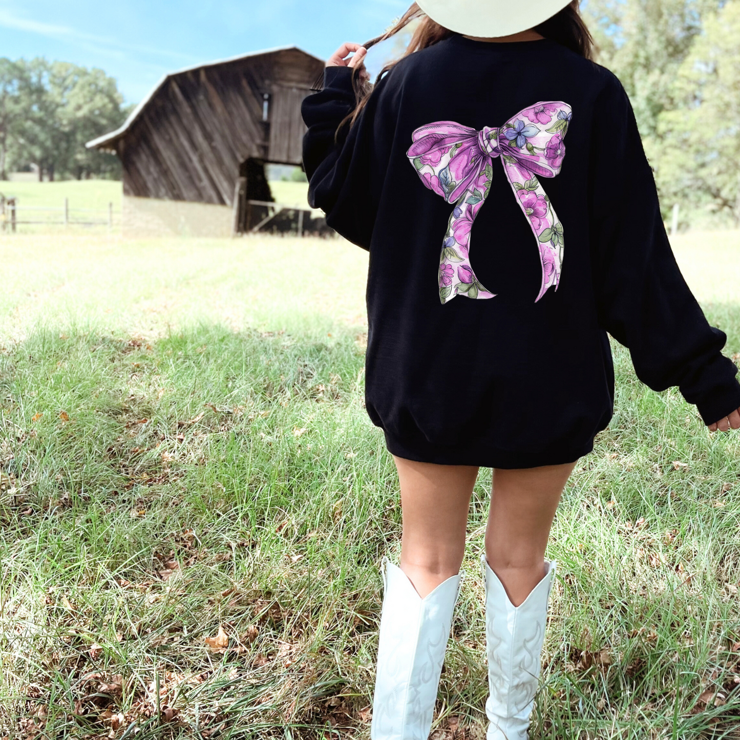 (shirt not included) Floral Purple Bow - Clear Film Transfer