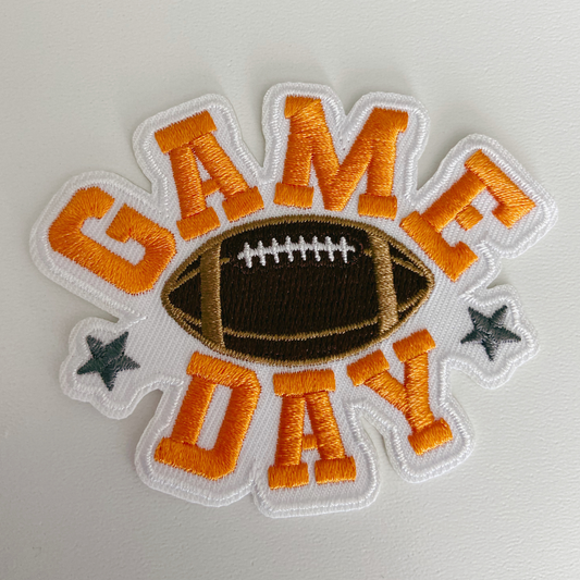 3" GAME DAY football in Orange -  Embroidered Hat Patch