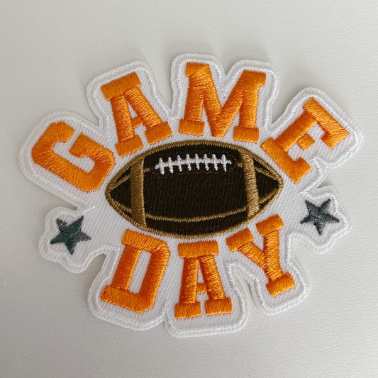 3" GAME DAY football in Orange - Embroidered Hat Patch