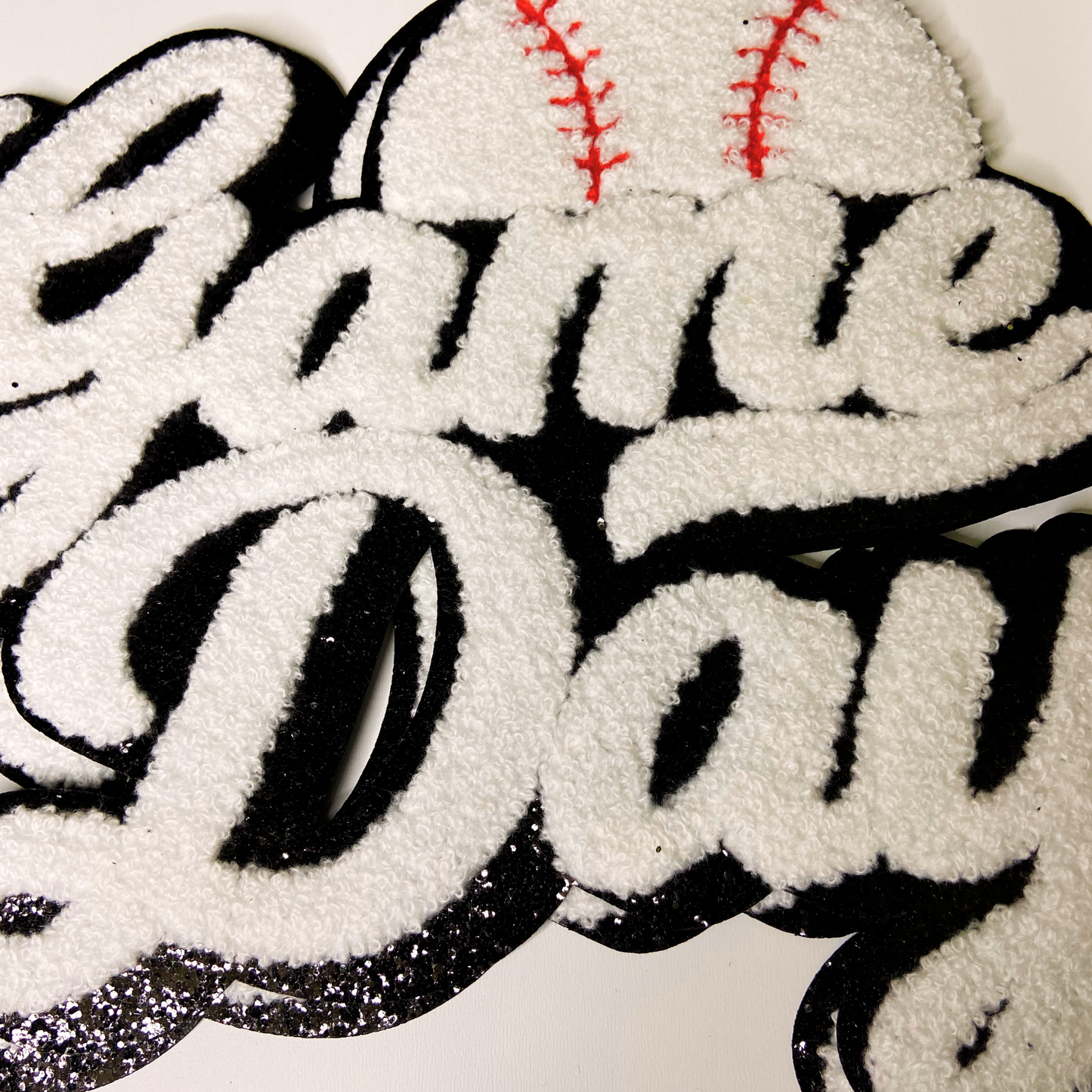 11” GAME DAY Baseball  - Chenille Patch in White & Black