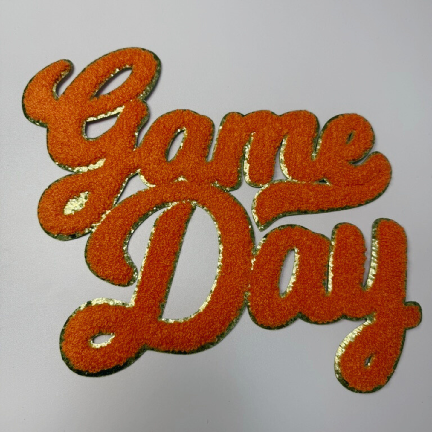 11” GAME DAY script in ORANGE - Chenille Patch