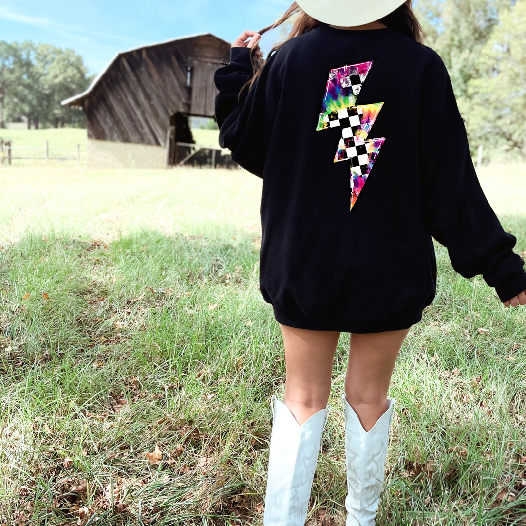 (shirt not included) Checkered Racing Lightning Bolt  - Clear Film Transfer