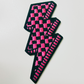 2.5” Checkered Lightning Bolt Pink or green -  Embroidered Hat Patch