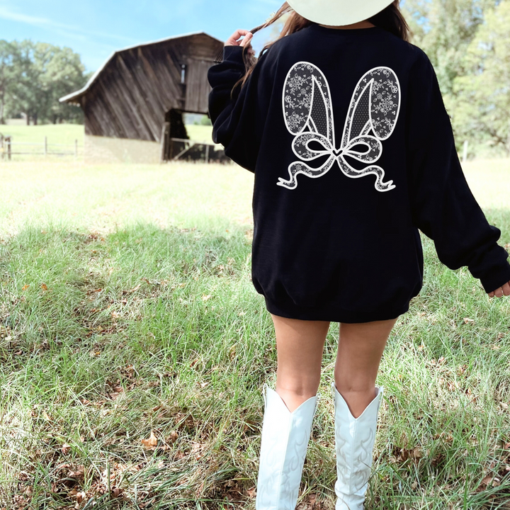 (Shirt not included) Lace Bunny ears in White -  Screen Print Transfer