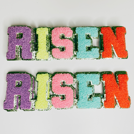 10.5” RISEN - Chenille Patch in Multicolor with gold backing