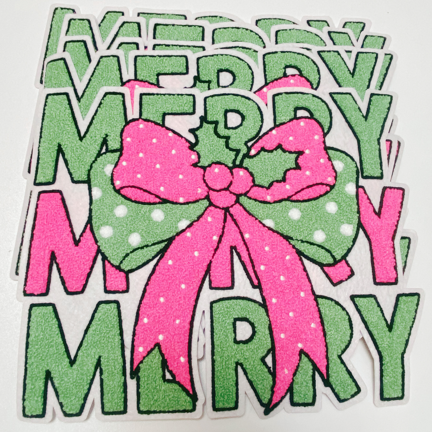 11" inch  Merry, Merry, Merry  with BOW - Chenille Patch