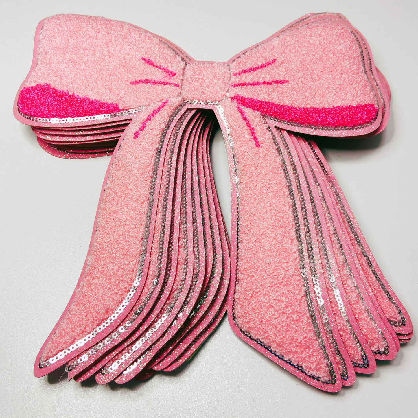 9.5 x 10” Coquette Pink Bow - Chenille Patch