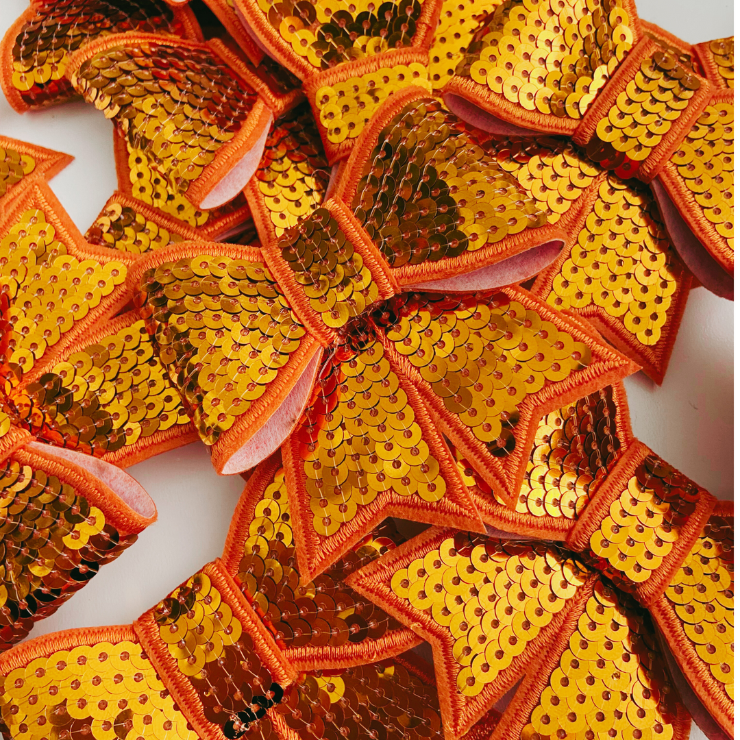3" SEQUIN 3D Bow In ORANGE - SEQUIN Hat Patch
