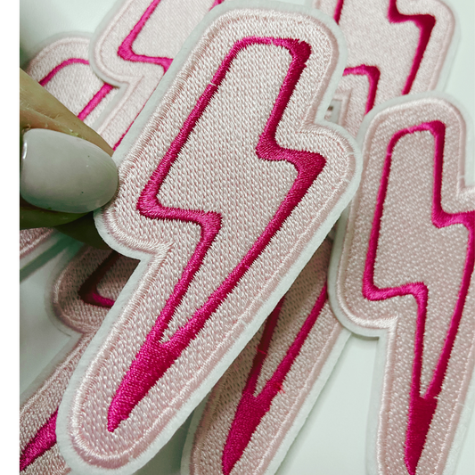 3.5” Pink Lightning Bolt-  Embroidered Hat Patch