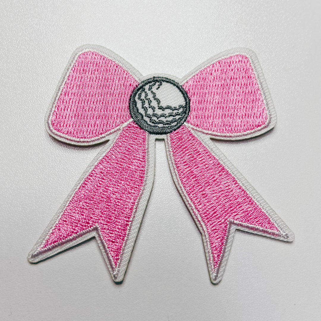 2.5” Golf Pink Bow   -  Embroidered Hat Patch