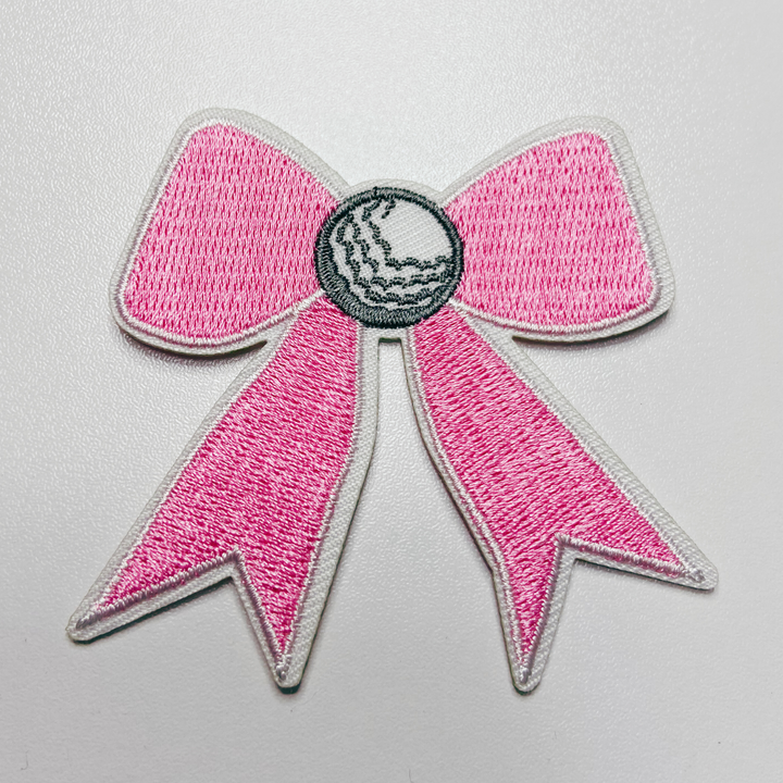 2.5” Golf Pink Bow   -  Embroidered Hat Patch