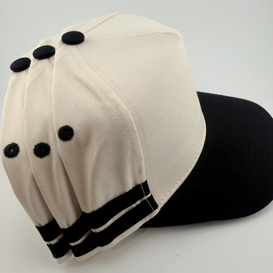 TEELUX - Cotton Structured Hat Blank -  SNAP BACK - Black w Athletic Stripe