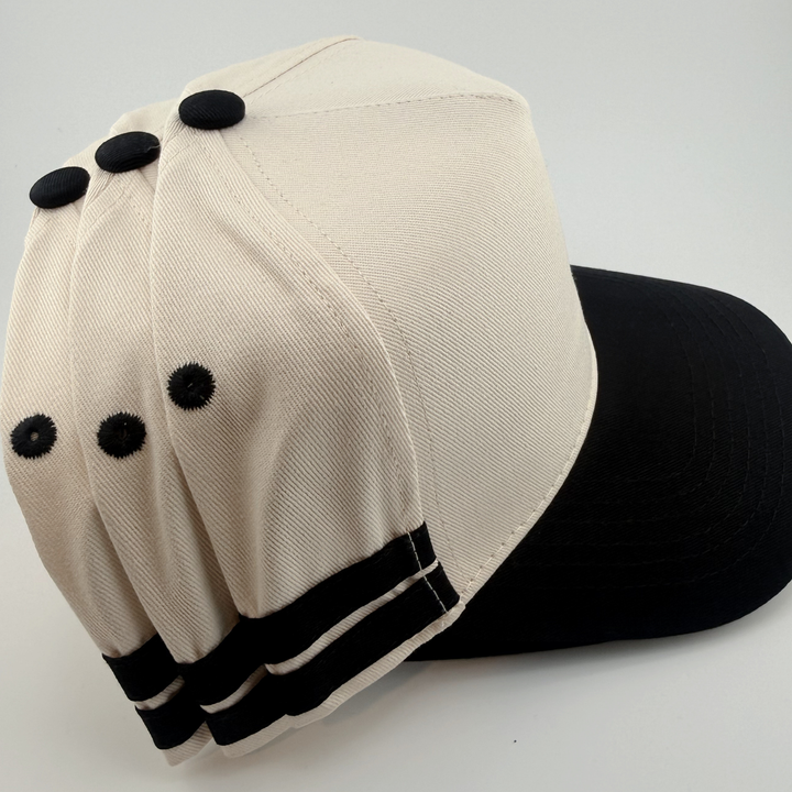 TEELUX - Cotton Structured Hat Blank -  SNAP BACK - Black w Athletic Stripe