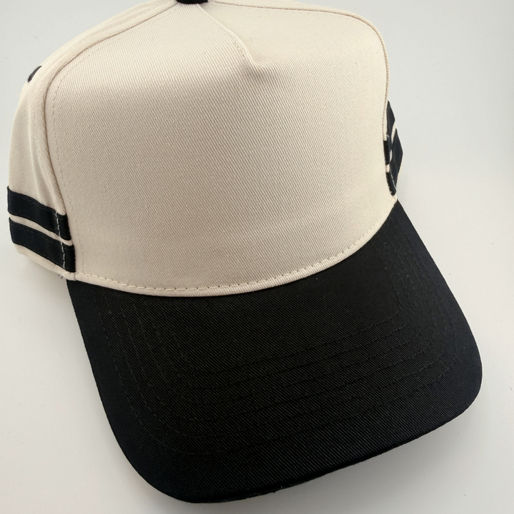 TEELUX - Cotton Structured Hat Blank -  SNAP BACK - Black w Athletic Stripe