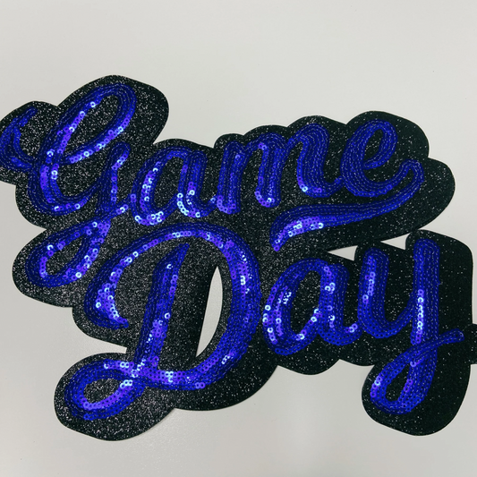 11” GAME DAY script in BLUE - SEQUIN Patch