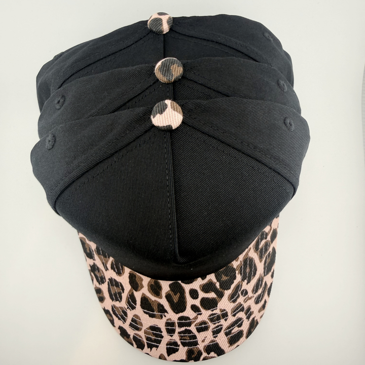 TEELUX - Cotton Structured Hat Blank -  SNAP BACK - Black W/ PINK Animal Print
