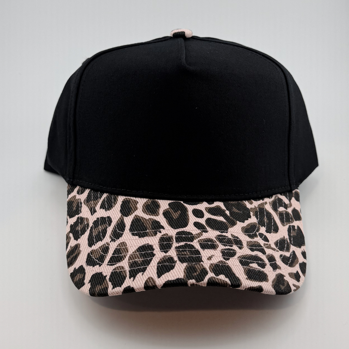TEELUX - Cotton Structured Hat Blank -  SNAP BACK - Black W/ PINK Animal Print
